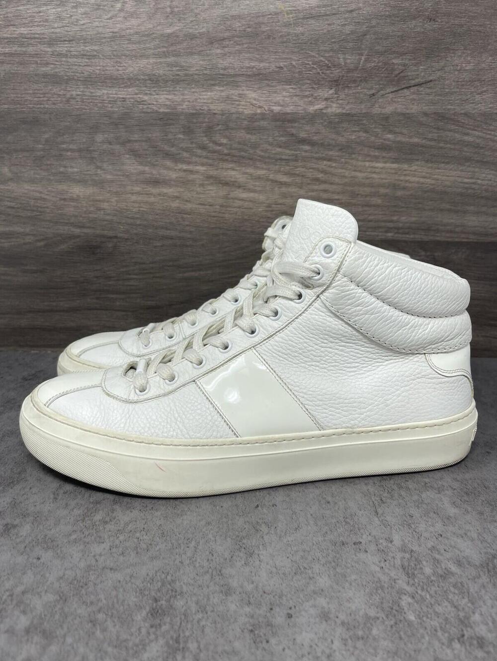 Jimmy Choo Belgravia High Top Sneakers Mens Size 43 (10-10.5) White Leather